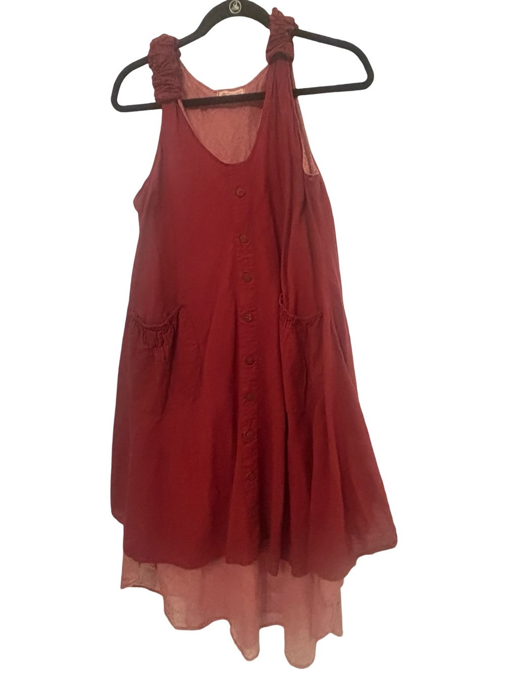 Tara Burgundy/Pink Sleeveless High-Low Front Pockets Lagenlook Dress Large